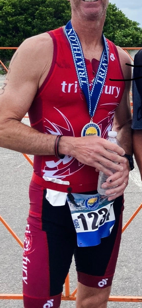 Men's red Tech Tri Suit with tri-top